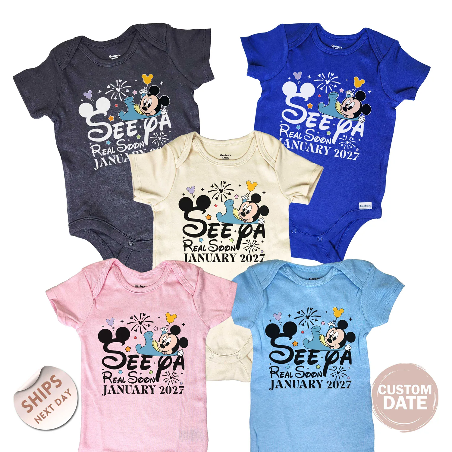 Disney Pregnancy Announcement Baby Onesie®, Custom See Ya Real Soon with Mickey Ears & Balloon Onesie®, baby shower gift, 2001324