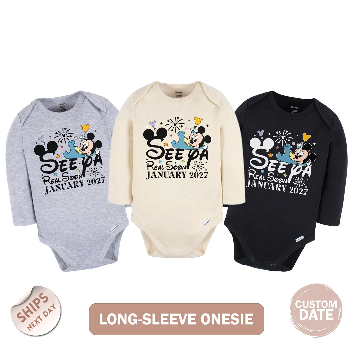 Disney Pregnancy Announcement Baby Onesie®, Custom See Ya Real Soon with Mickey Ears & Balloon Onesie®, baby shower gift, 2001324