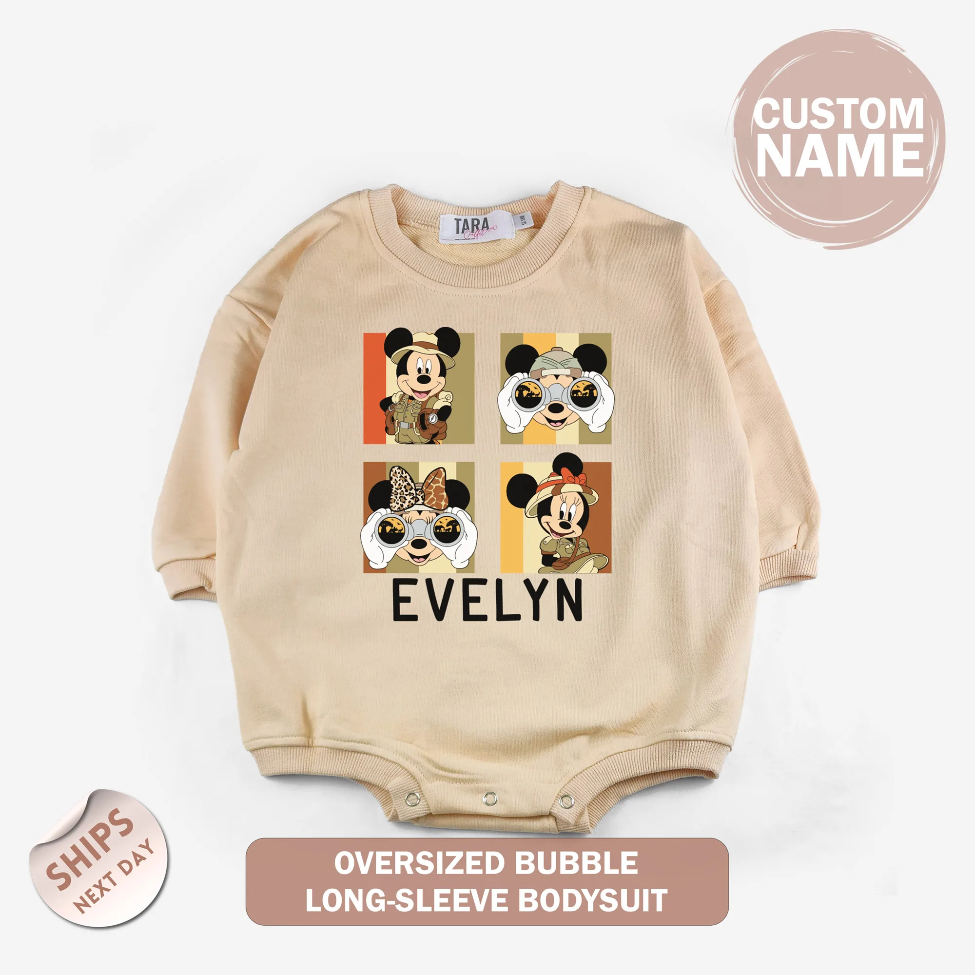 Custom Mickey and Minnie Animal Kingdom Baby Onesie®, Boys Girls Disney Leopard Shirt, baby shower gift, 2001303
