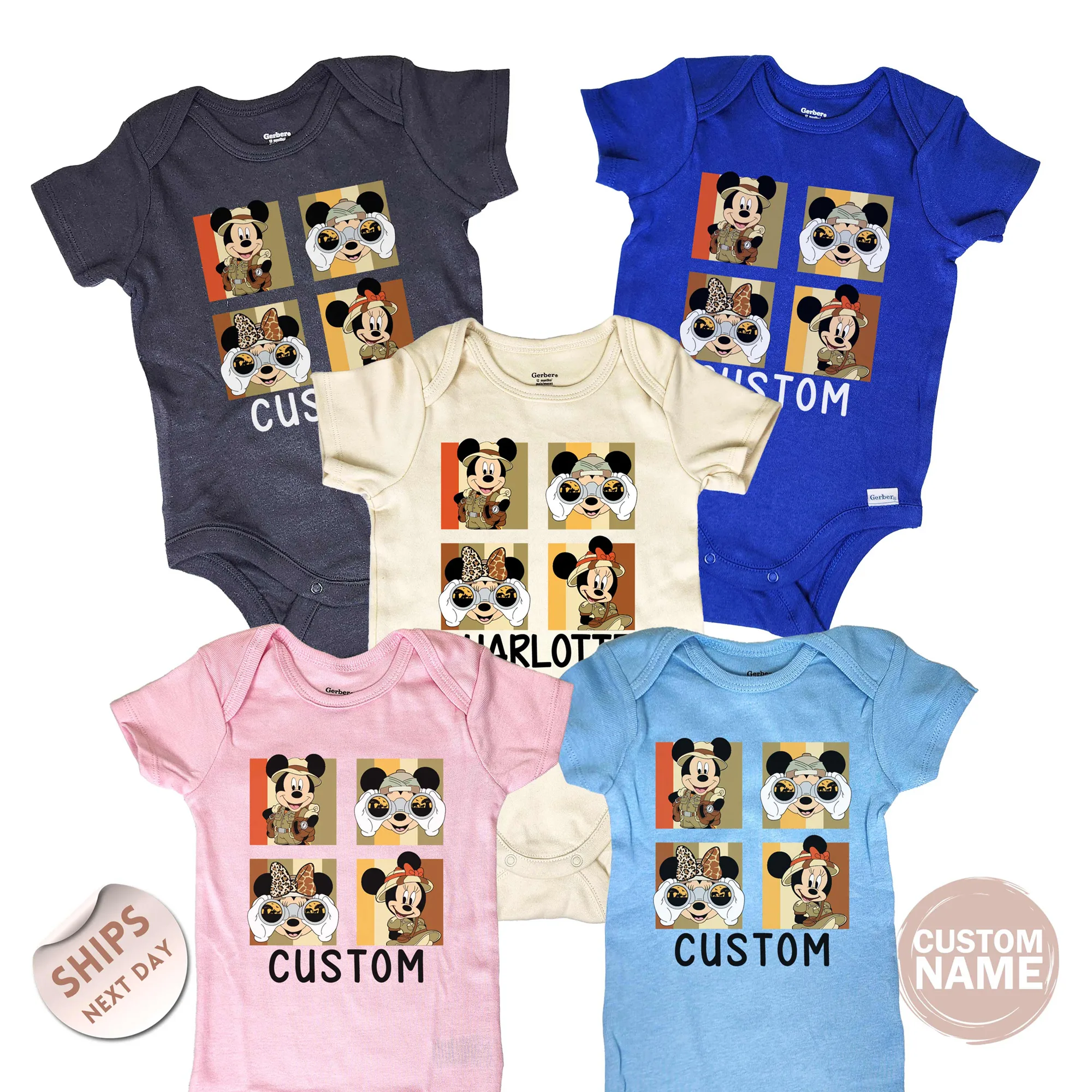 Custom Mickey and Minnie Animal Kingdom Baby Onesie®, Boys Girls Disney Leopard Shirt, baby shower gift, 2001303
