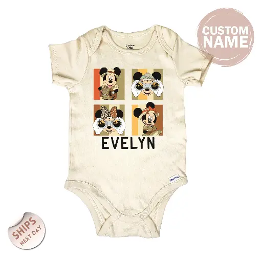 Custom Mickey and Minnie Animal Kingdom Baby Onesie®, Boys Girls Disney Leopard Shirt, baby shower gift, 2001303

