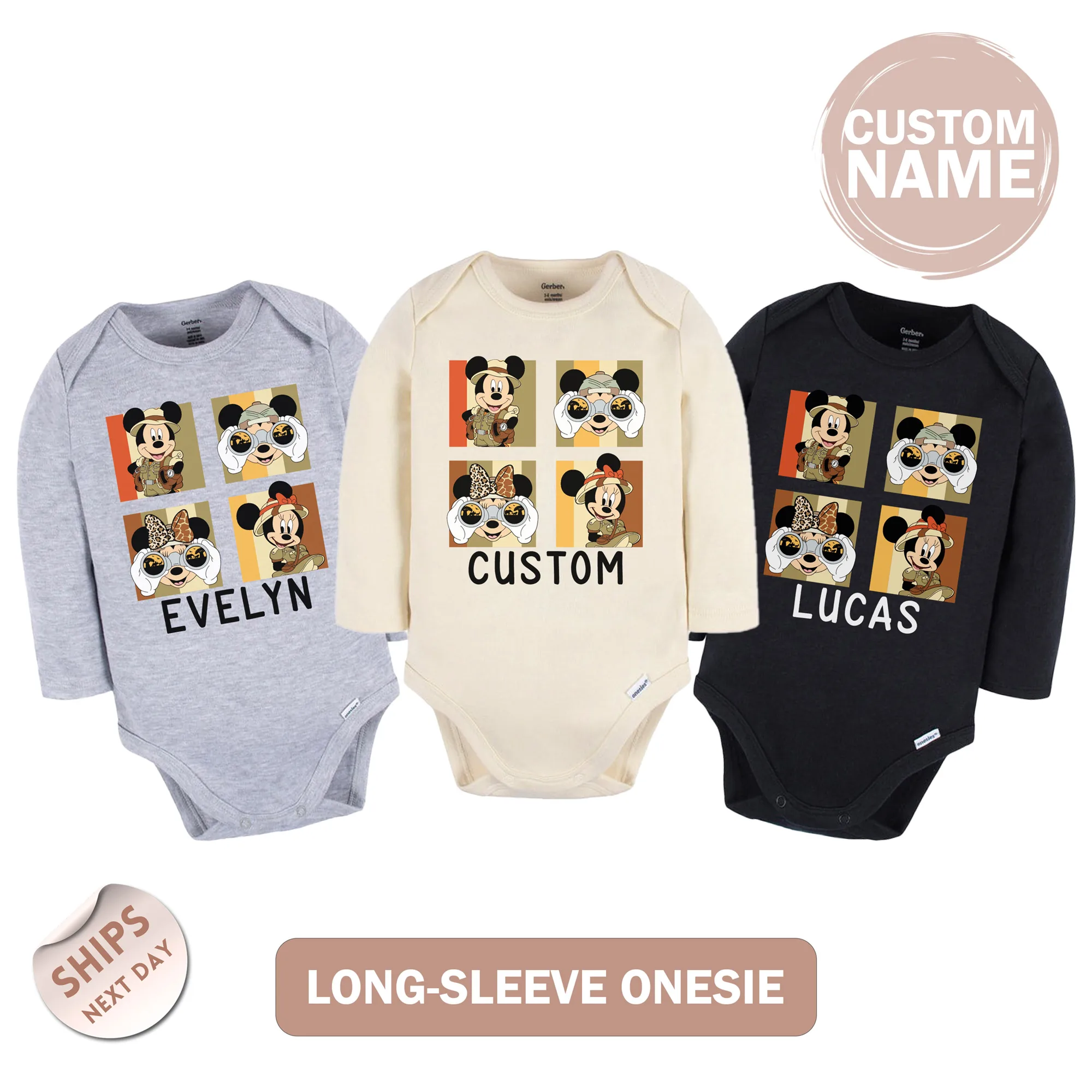 Custom Mickey and Minnie Animal Kingdom Baby Onesie®, Boys Girls Disney Leopard Shirt, baby shower gift, 2001303
