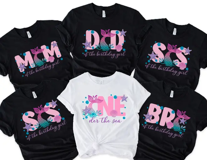 Mermaid Party Shirt, Custom Birthday Tee, Family Matching Top, Toddler-To-Adult Sizes | DTF Print, Personalized