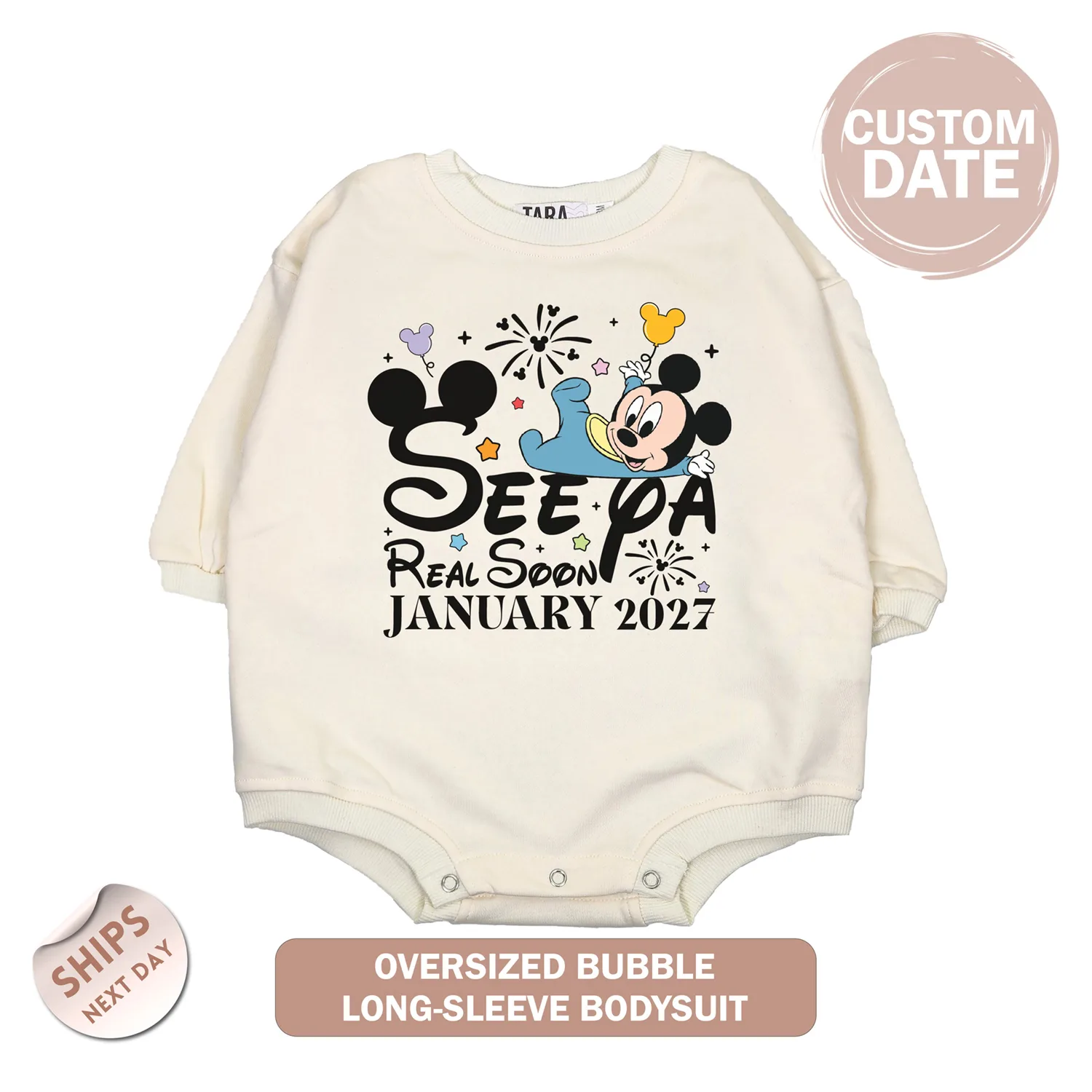 Disney Pregnancy Announcement Baby Onesie®, Custom See Ya Real Soon with Mickey Ears & Balloon Onesie®, baby shower gift, 2001324