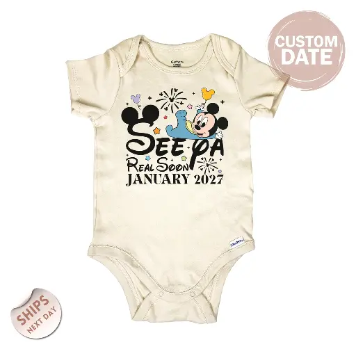 Disney Pregnancy Announcement Baby Onesie®, Custom See Ya Real Soon with Mickey Ears & Balloon Onesie®, baby shower gift, 2001324